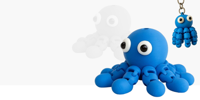 Polvo articulado azul impresso em 3D com PLA em impressora Bambu Lab A1